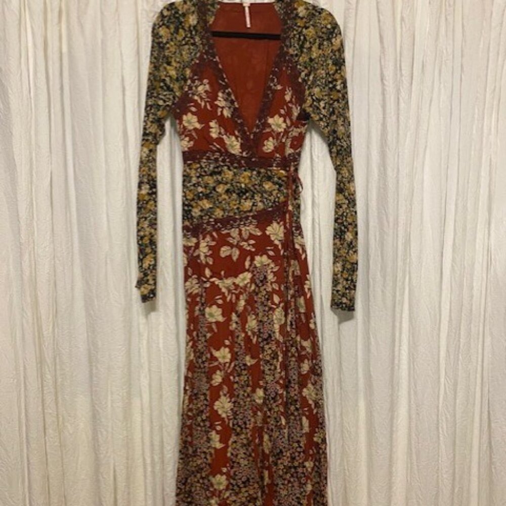 Free People Tilda Wrap Dress Red Floral Size XS